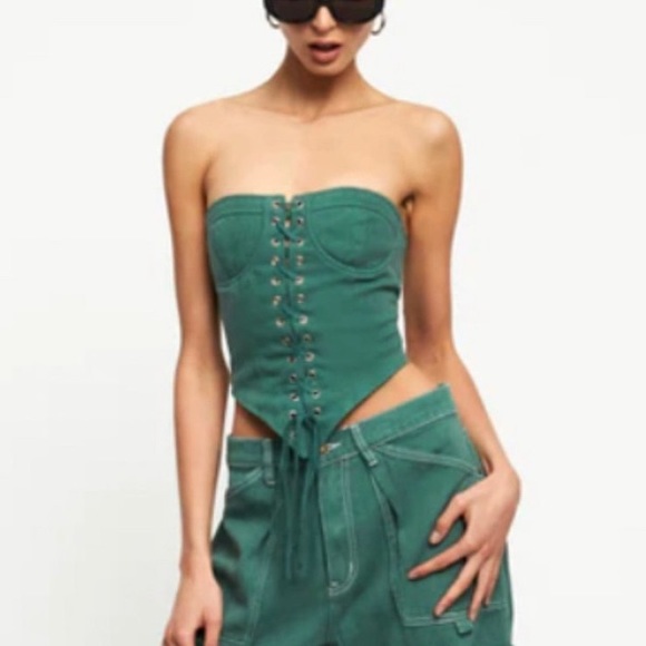 Lioness East Gate Corset strapless crop forest green size Large. - Picture 2 of 5